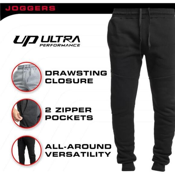 3 Pack Fleece Active Tech Joggers for Men, Mens Sweatpants with Zipper Pockets - Picture 5 of 8